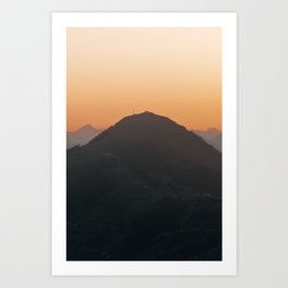 Glooming Sunset over Mountain Top Art Print | Mountain, Landscape, Sunset, Nature, Wanderlust, Shade, Outdoor, Travel, Alps, Summer 