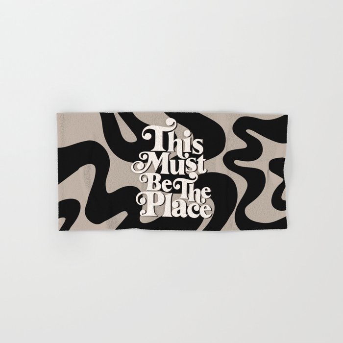 This Must Be The Place - 70s, Vintage, Retro, Abstract Pattern (Black & Beige) Hand & Bath Towel