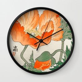 Blossoming Flower - Vintage Japanese Woodblock Print Art Wall Clock | Painting, Ukiyo E, Blossoming, Blossom, Vintage, Woodblock, Koson, Orange, Plants, Retro 