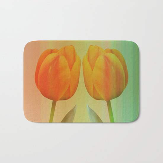 Head-to-Head, mixed media art with elegant Tulips Bath Mat