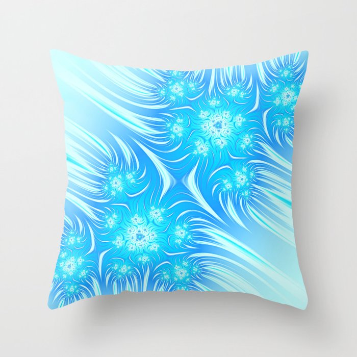 Abstract Christmas aqua blue white pattern. Frozen flowers Throw Pillow