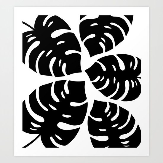 Black and White Palm Leaves Art Print