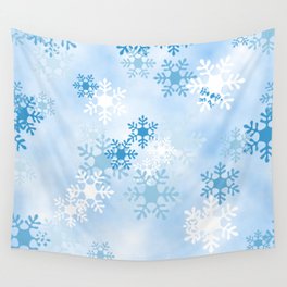 Blue White Winter Snowflakes Design Wall Tapestry