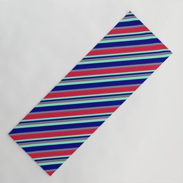 [ Thumbnail: Aquamarine, Blue, Light Slate Gray & Crimson Colored Lines/Stripes Pattern Yoga Mat ]