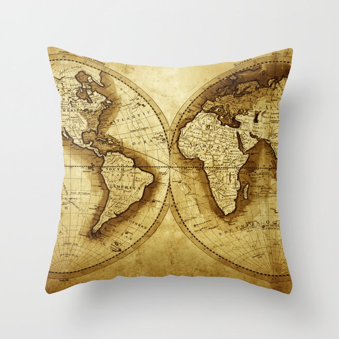 Antique Map of the World Throw Pillow