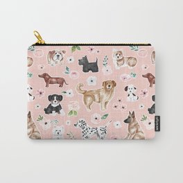 Watercolor Dog Painting, Pink Floral, Dog Pattern, Puppy Dog Decor, Pets, Cute Dogs Carry-All Pouch | Dogprint, Corgi, Jackrussel, Bulldog, Germanshepherd, Dogpainting, Pinkfloral, Cutedog, Westie, Scottishterrier 