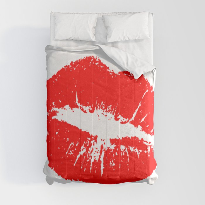 Red Sexy Lips Kiss Print Clipart Illustration Comforter