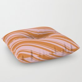 [ Thumbnail: Light Pink & Chocolate Colored Striped Pattern Floor Pillow ]