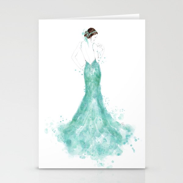 Fashion illustration mermaid dress in mint Stationery Cards
