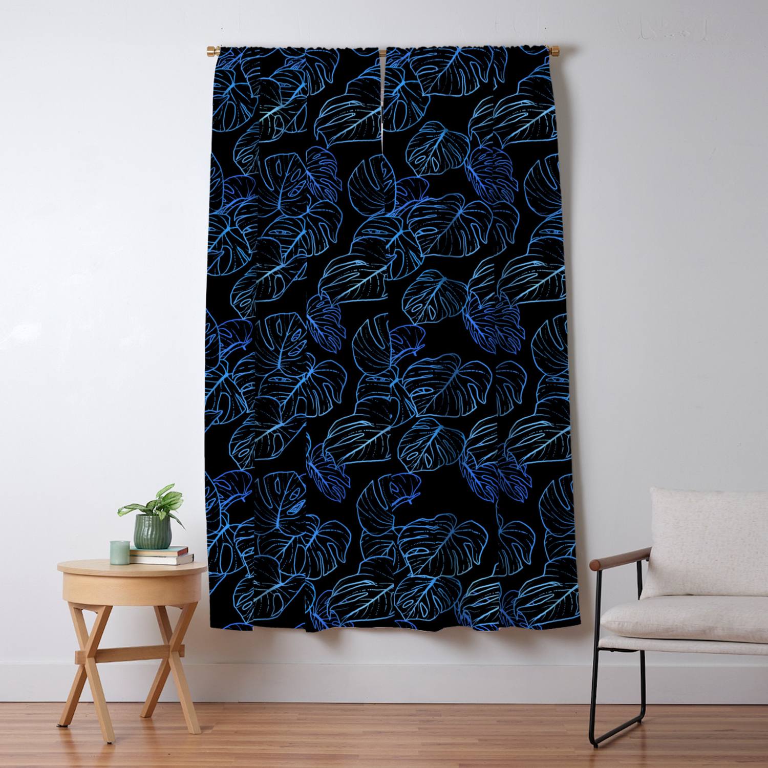 Monstera Black Glow Denim Blackout Curtain By Hundilaul Society6