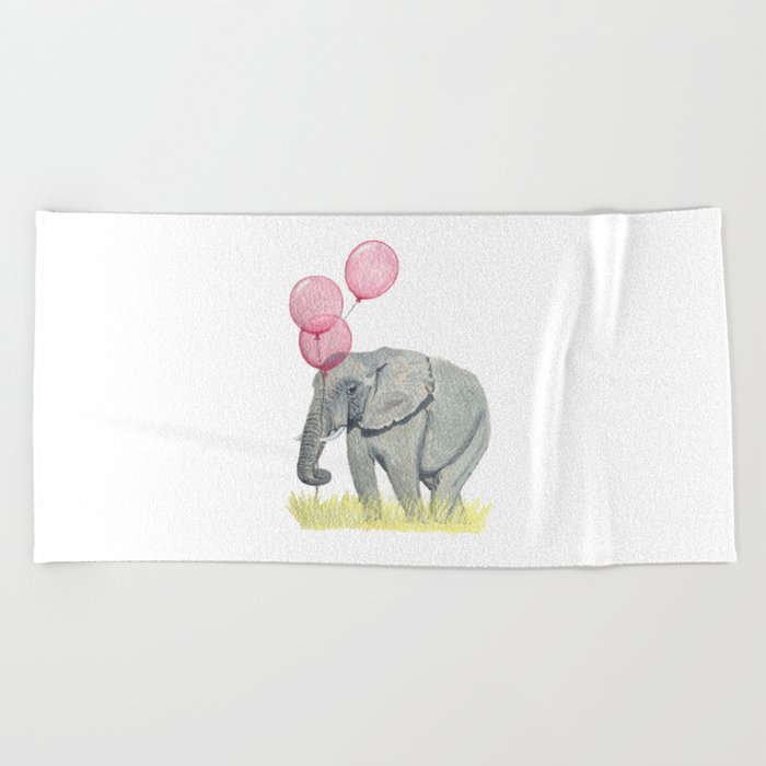 Elephant with Balloons Beach Towel