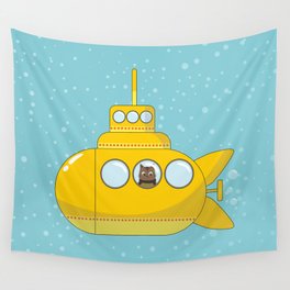 Yellow submarine with a cat and bubbles Wall Tapestry