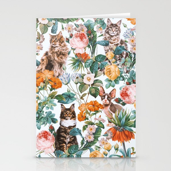 Cat and Floral Pattern III Stationery Cards