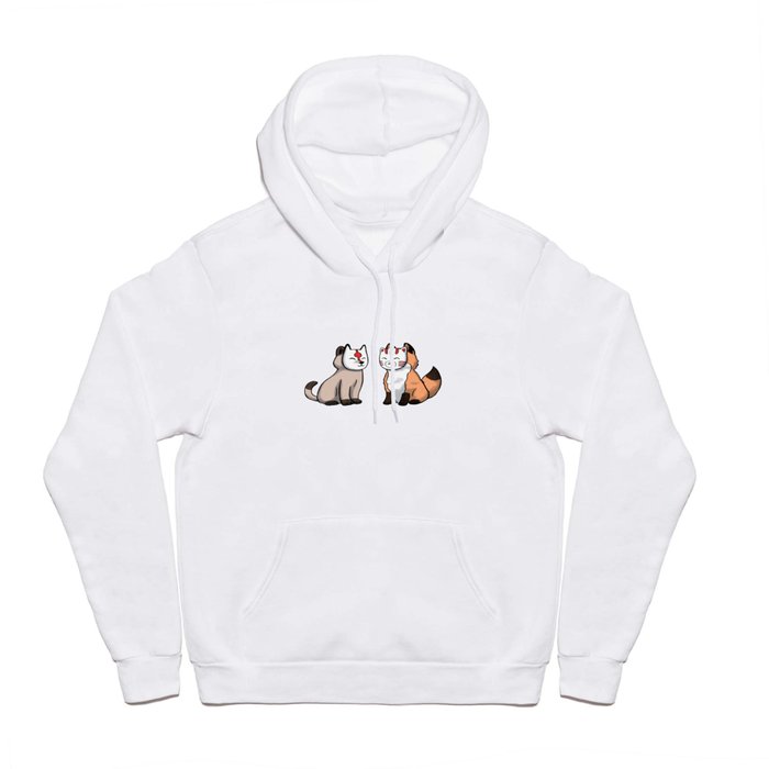 Cat and fox wearing japanese mask Hoody