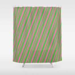 [ Thumbnail: Hot Pink & Lime Green Colored Lines/Stripes Pattern Shower Curtain ]