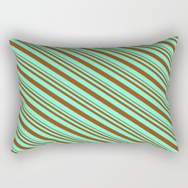 [ Thumbnail: Brown & Aquamarine Colored Lines/Stripes Pattern Rectangular Pillow ]