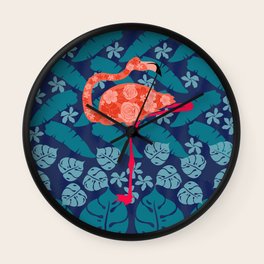 flora, foliage, flamingo Wall Clock