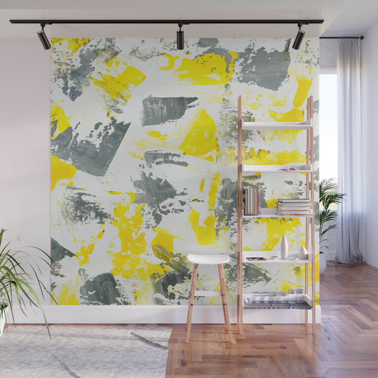 Abstract Yellow Grey Brushstrokes Acrylic Paint Wall Mural By Girlytrend Society6