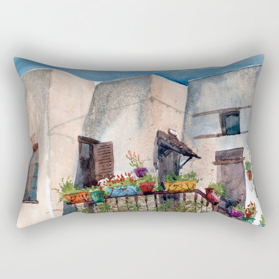 Herbs and blossom on Rhodian balcony Rectangular Pillow