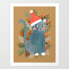 Blue Cat cute christmas xmas tree holiday funny cat art cat lady gift unique pet gifts Art Print | Nature, Nursery, Merry, Meow, Animal, Feline, Unique, Xmas, Cat, Cats 