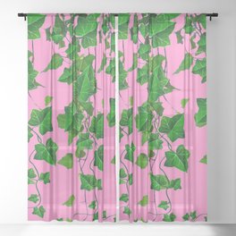 GREEN IVY HANGING LEAVES & VINES ON PINK Sheer Curtain