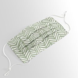 Boho, Abstract, Herringbone Pattern, Sage Green and White Face Mask