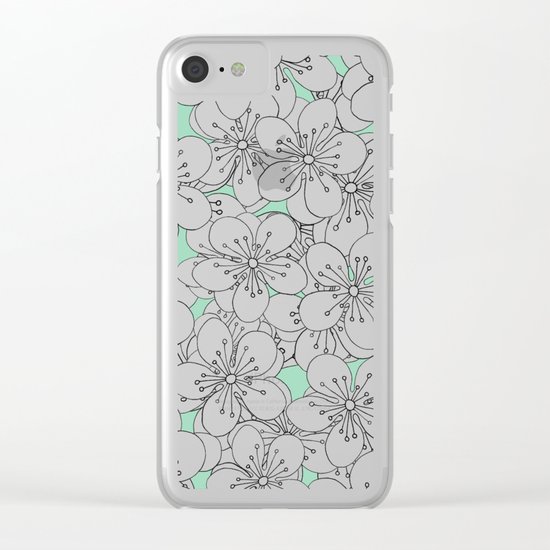Cherry Blossom With Mint Blocks - In Memory of Mackenzie Clear iPhone Case