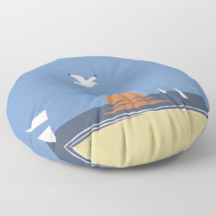 Sea, sun and boat Floor Pillow
