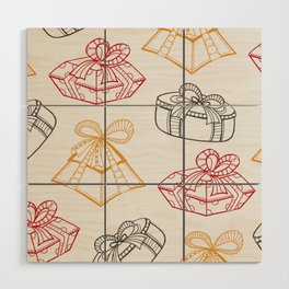Christmas Pattern Drawing Colorful Gifts Bow Wood Wall Art