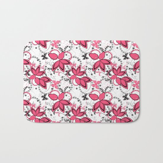 Pink black and white floral pattern . Bath Mat