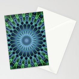 Glowing green and blue mandala Stationery Card