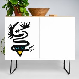 Abstract Snake Bird Minimal Style Line in Black and White and Color Credenza