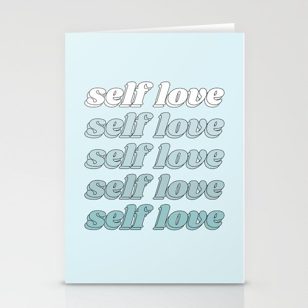 Cute Positive Quote | "Self Love" Text | Minimal & Aesthetic Blue Gradient Color Palette Stationery Cards