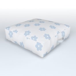Aesthetic Baby Pastel Blue Retro Flowers White Background Outdoor Floor Cushion