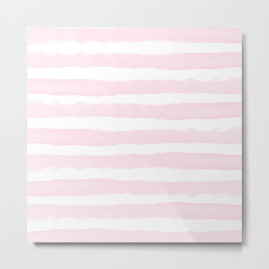 Pink handpainted stripes on clear white Metal Print