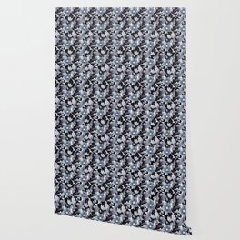 Blue Black Floral Pattern Wallpaper