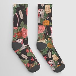 Opossum Floral Pattern (with text) Socks