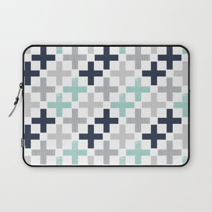 Swiss cross pattern minimal nursery basic grey and white camping cabin chalet decor Laptop Sleeve