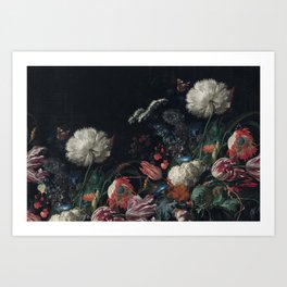 Dutch dark Dramatic Floral arrangement Art Print