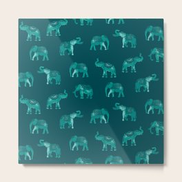 Dark Teal Indian Elephants Metal Print