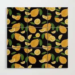 Lemons Pattern Black Wood Wall Art