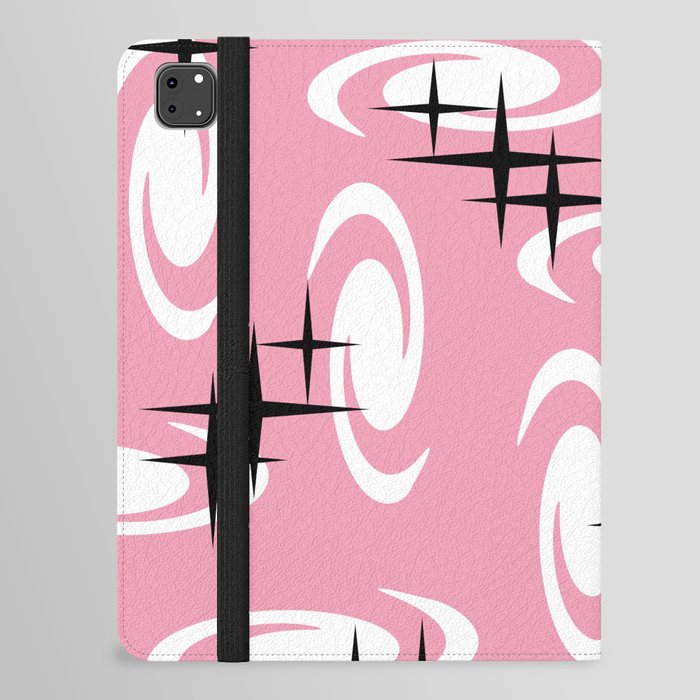 Retro Atomic Age Swirls Stars Pattern Pink iPad Folio Case