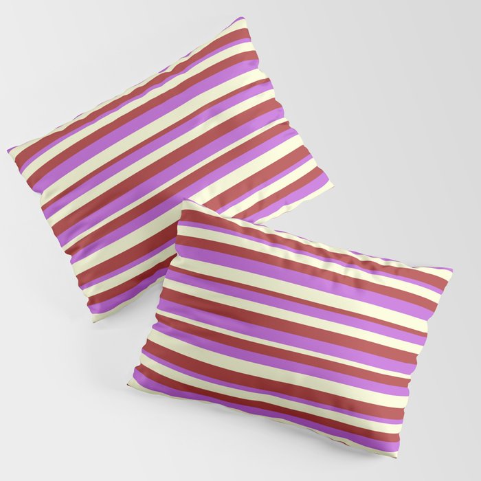 Brown, Orchid & Light Yellow Colored Stripes/Lines Pattern Pillow Sham