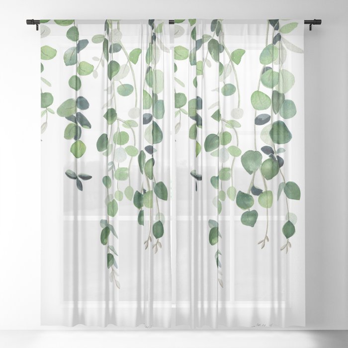 Eucalyptus Watercolor 2  Sheer Curtain