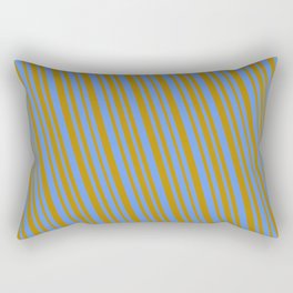 [ Thumbnail: Cornflower Blue and Dark Goldenrod Colored Pattern of Stripes Rectangular Pillow ]