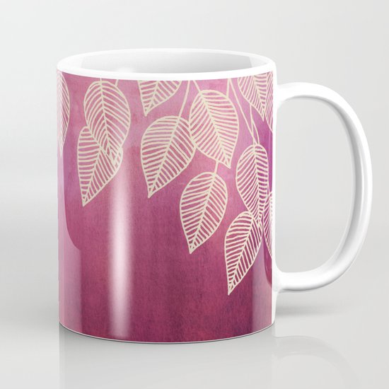 Magenta Garden - watercolor & ink leaves Mug
