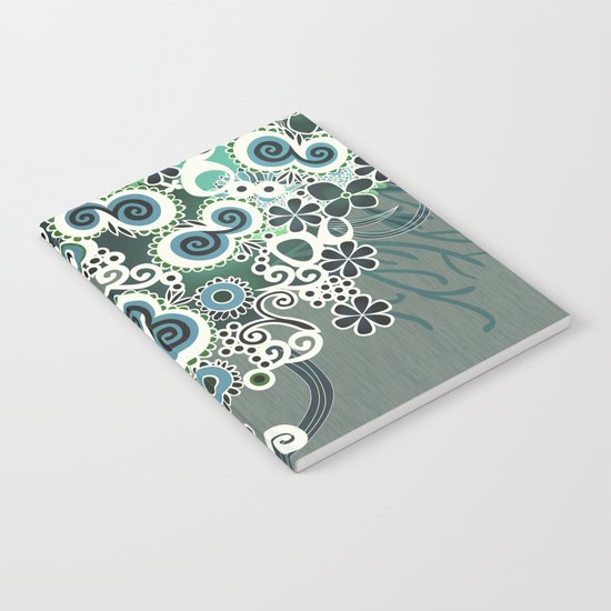 Diagonal flower – blue and green fiber Notebook