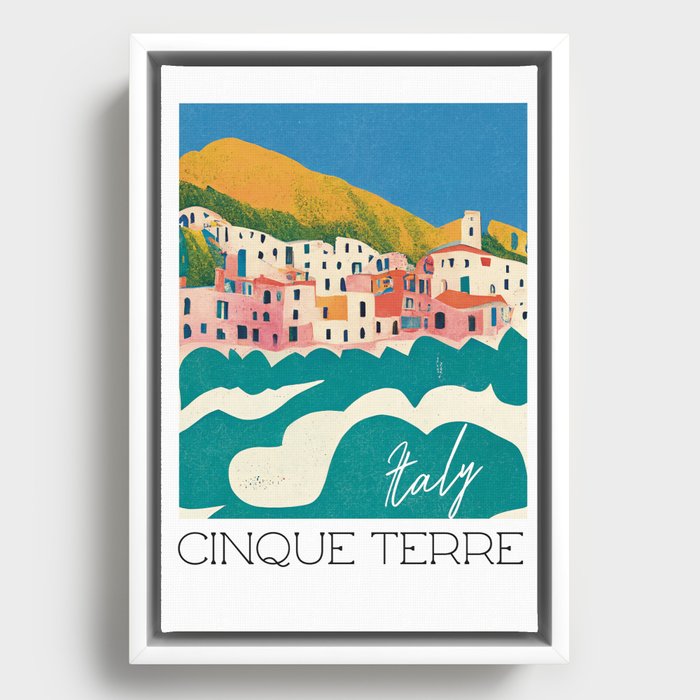 Cinque Terre Italy Travel Poster Retro Framed Canvas