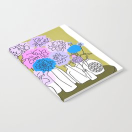 Mid-Century Modern Bottle Bouquet Blue and Pink Notebook