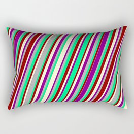 [ Thumbnail: Colorful Dark Gray, Green, Dark Red, Light Yellow, and Purple Colored Lined/Striped Pattern Rectangular Pillow ]